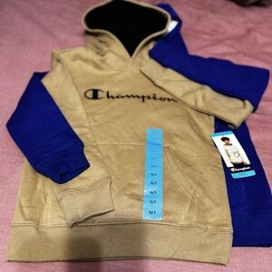 Boys Champion Embroidered Hoodies - Tan/Blue size 6-7.      2 Pack